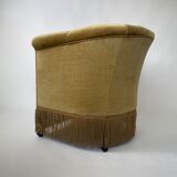 Mid century gold fringed velvet tub armchair