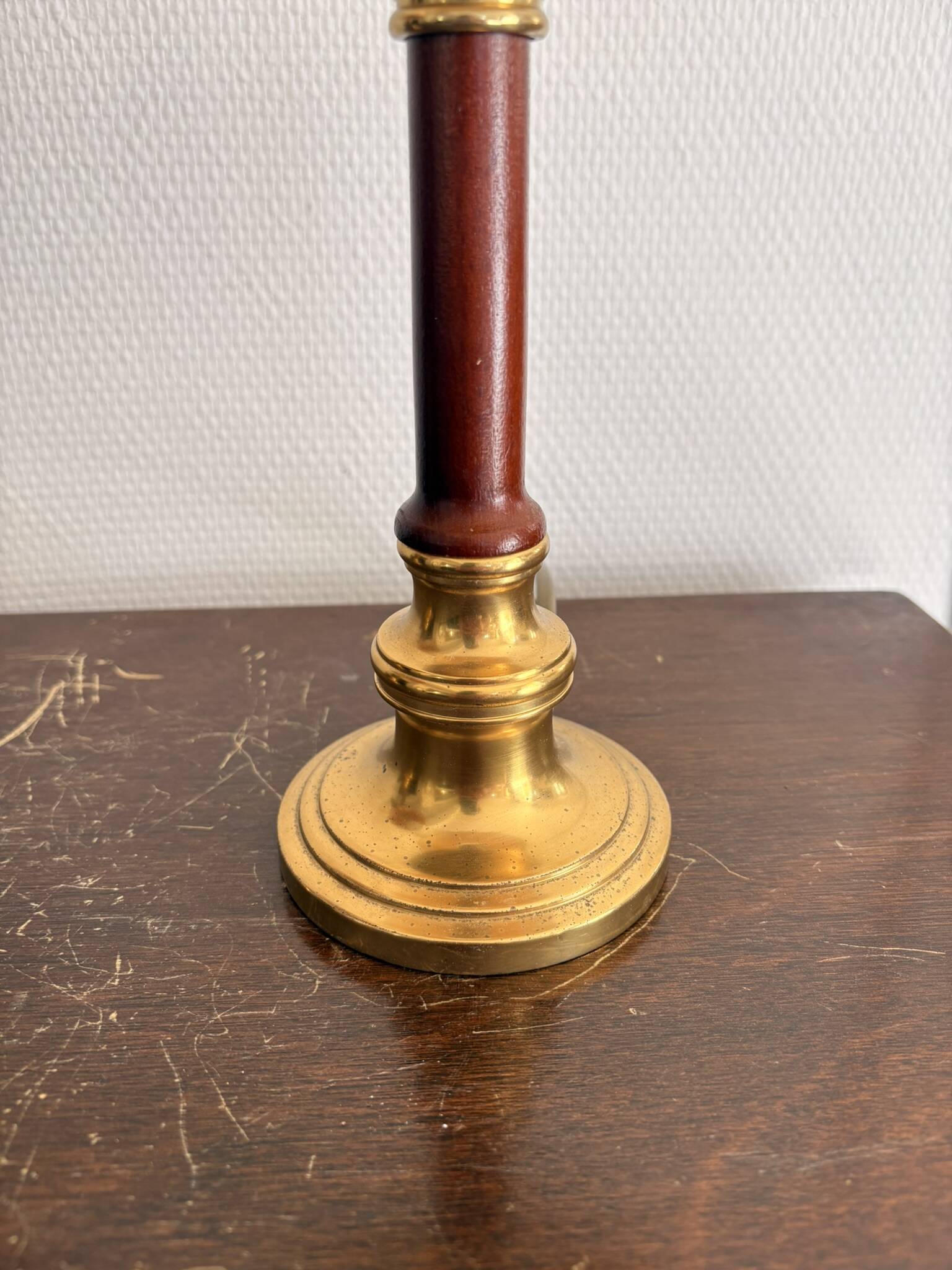 Pair of Brass-Gilded Bouillotte Lamps Vintage Wood Neo-Classical Shade