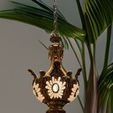 Vintage Bronze & Crystal Beaded Chandelier, 1950s