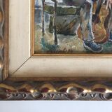 Interior scene with guitar at Kiev airport, USSR, oil travel 1974.