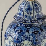 Hand-Painted Ceramic Table Lamp in Delft Blue and White with Ikat Shade