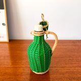 mini bottle in green and white scoubidou from the 70s