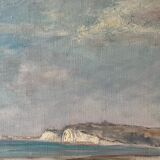 Oil on canvas - Cliffs and beach edge - F. Letailleur