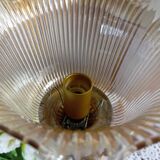Table lamp with brass base, grooved transparent globe, vintage