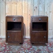 Pair of bedside tables – Art Deco period – Solid oak and marble