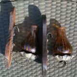 Pair of amber green wall candle holders