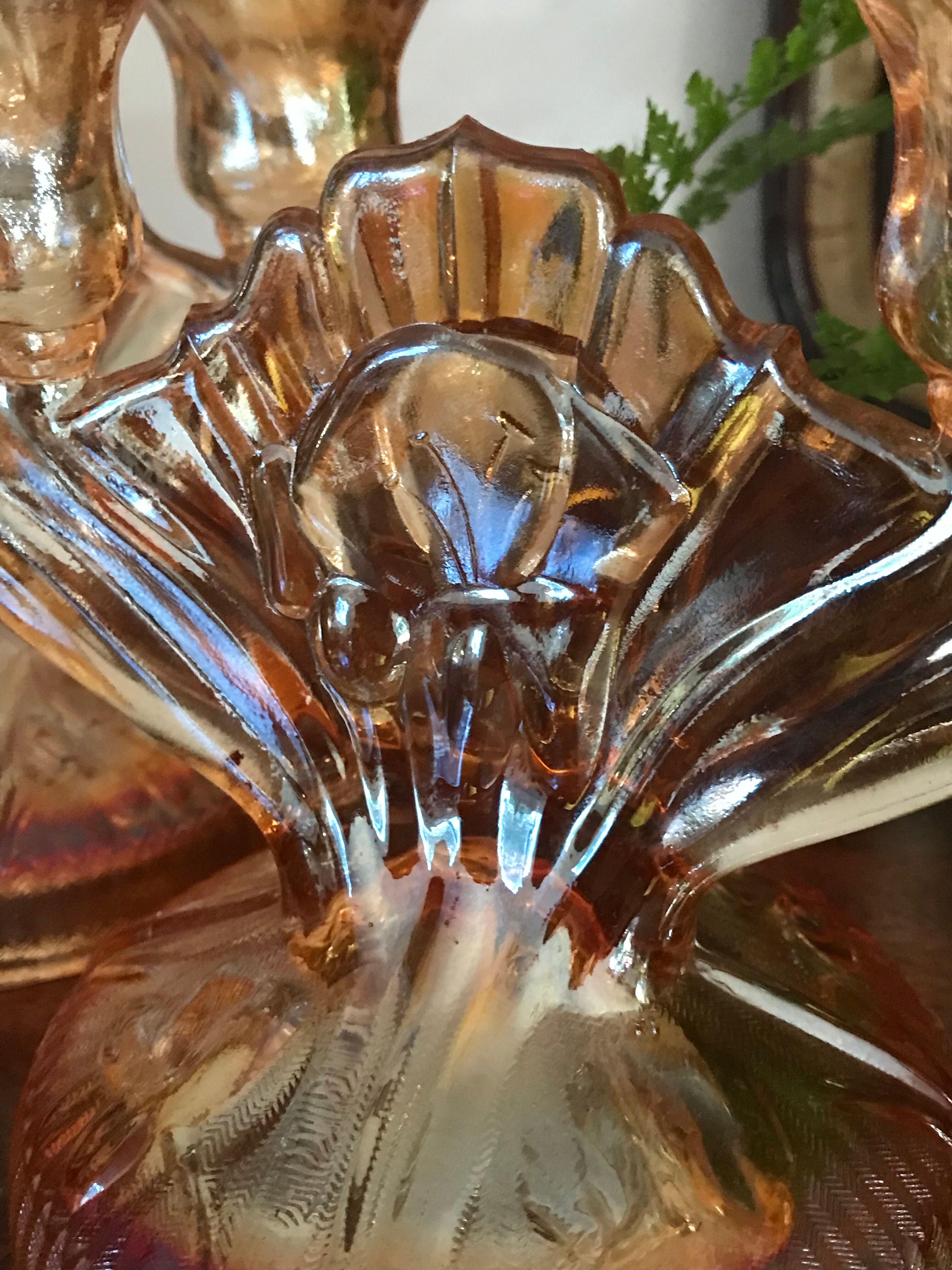 pair of Art Deco iridescent glass candle holders