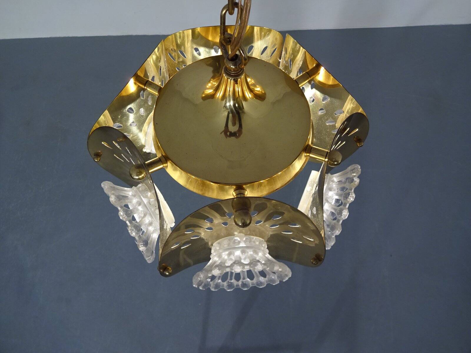 Italian brass and glass ceiling lamp, 1960s
