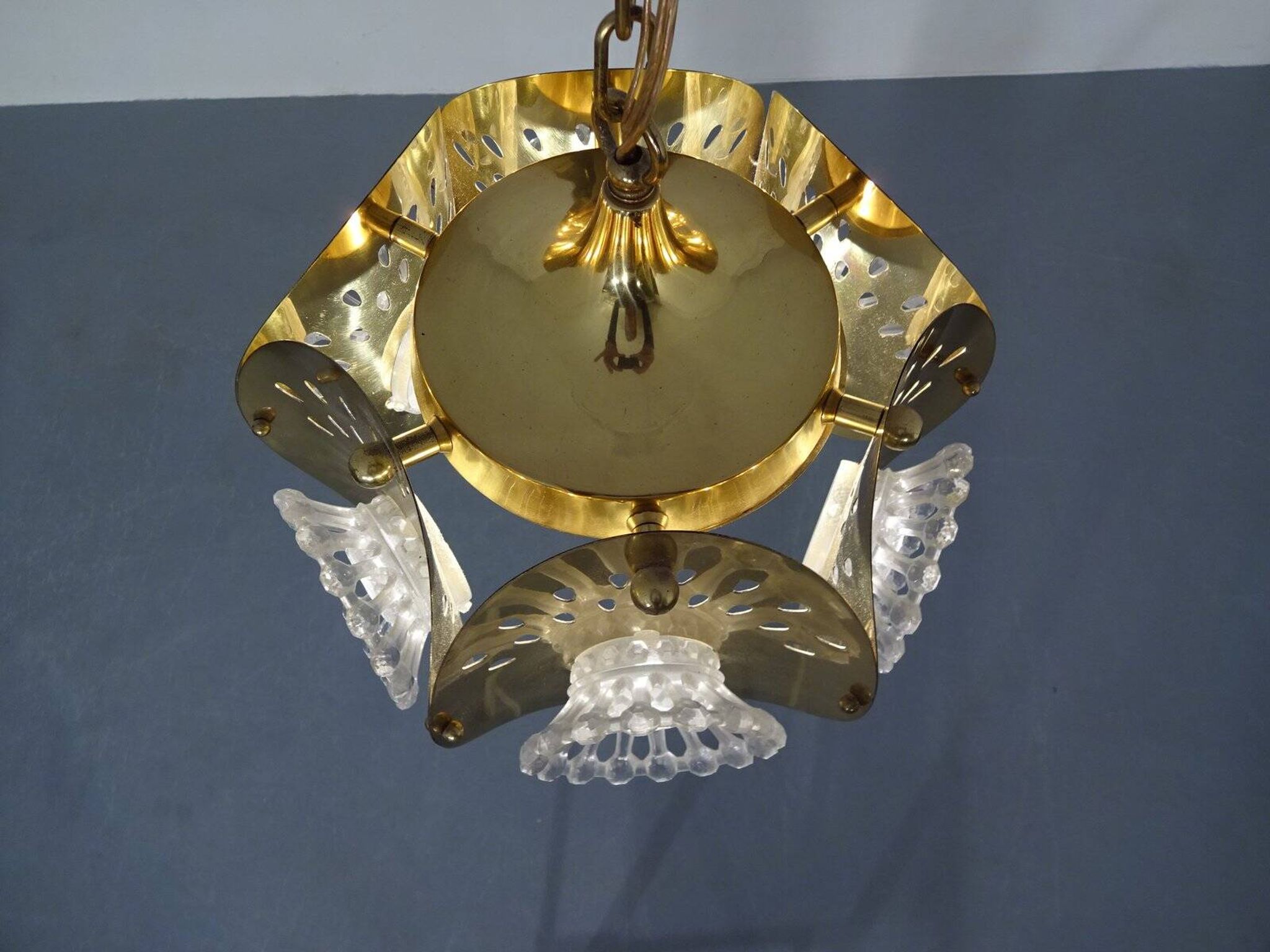 Italian Brass & Glass Ceiling Lamp, 1960s