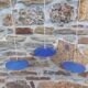 Set of 3 blue enamelled industrial suspensions