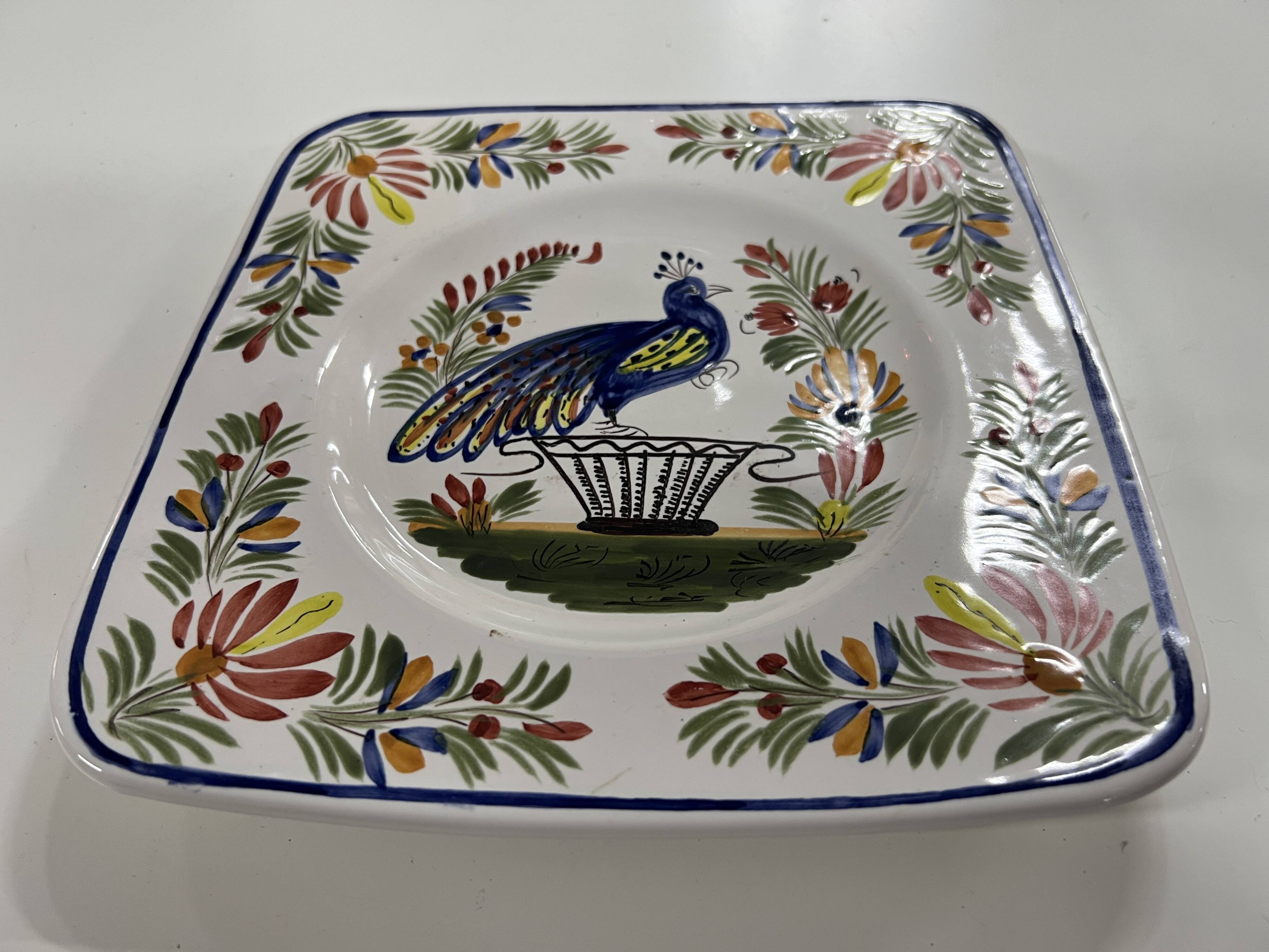 Square plate in Quimper earthenware