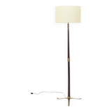 Floor lamp with a brass base and parchment shade, 1940s.