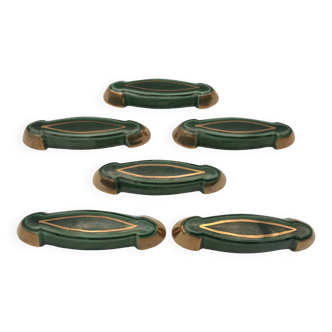 Set of 6 Poët-Laval Art Deco Enameled Ceramic Knife Holders