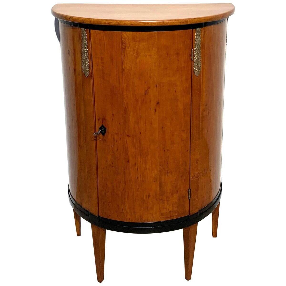 Biedermeier Demilune Half Cabinet in Cherrywood and Brass, France, 1810s