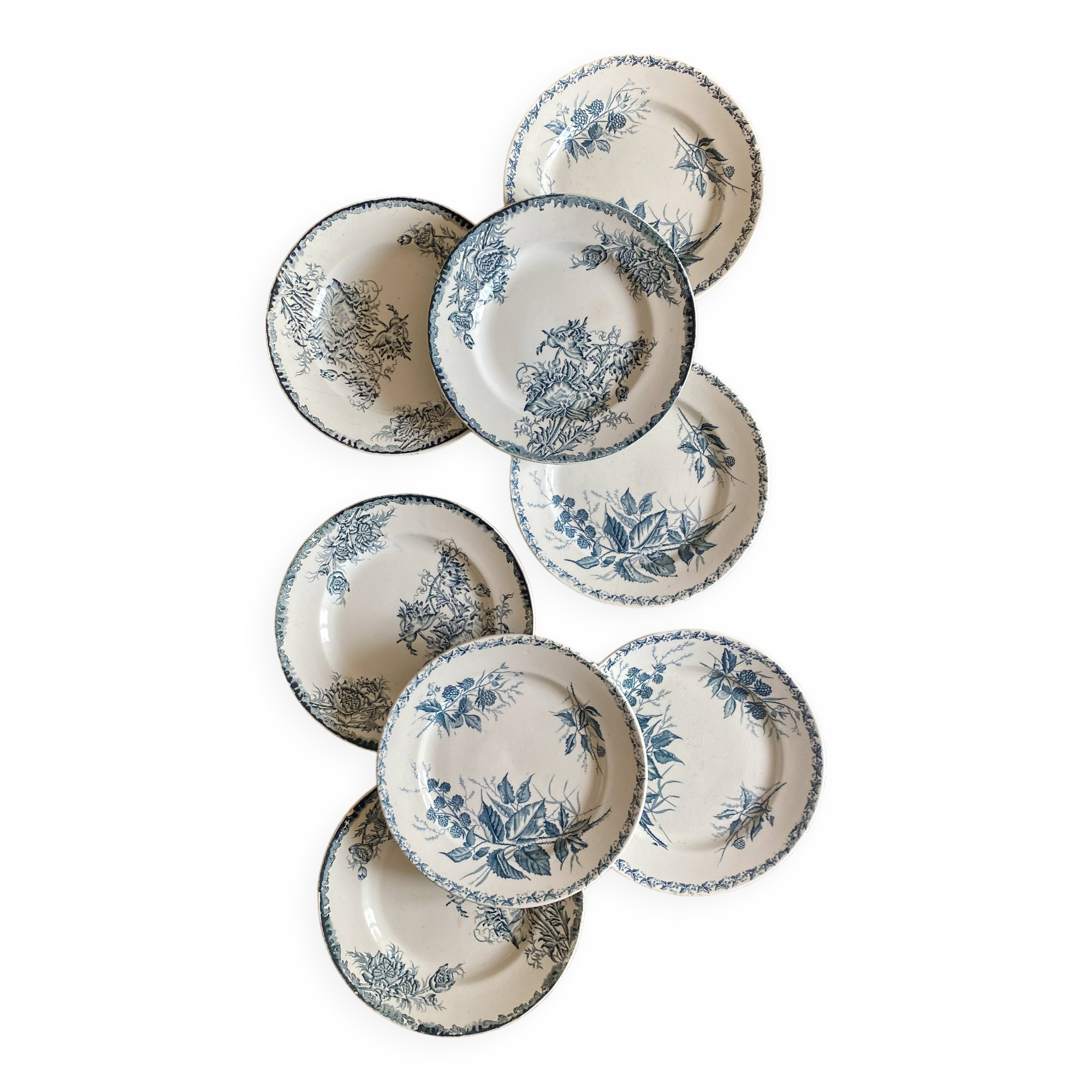 Set of 8 vintage flat ironstone plates - Mismatched -
