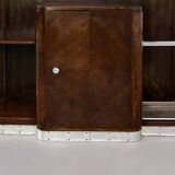 Art deco cloakroom coat rack in wood, mirror and chrome metal