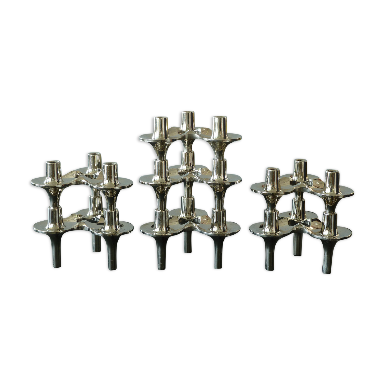 Rare set of 7 BMF Orion type Nagel candlesticks with box