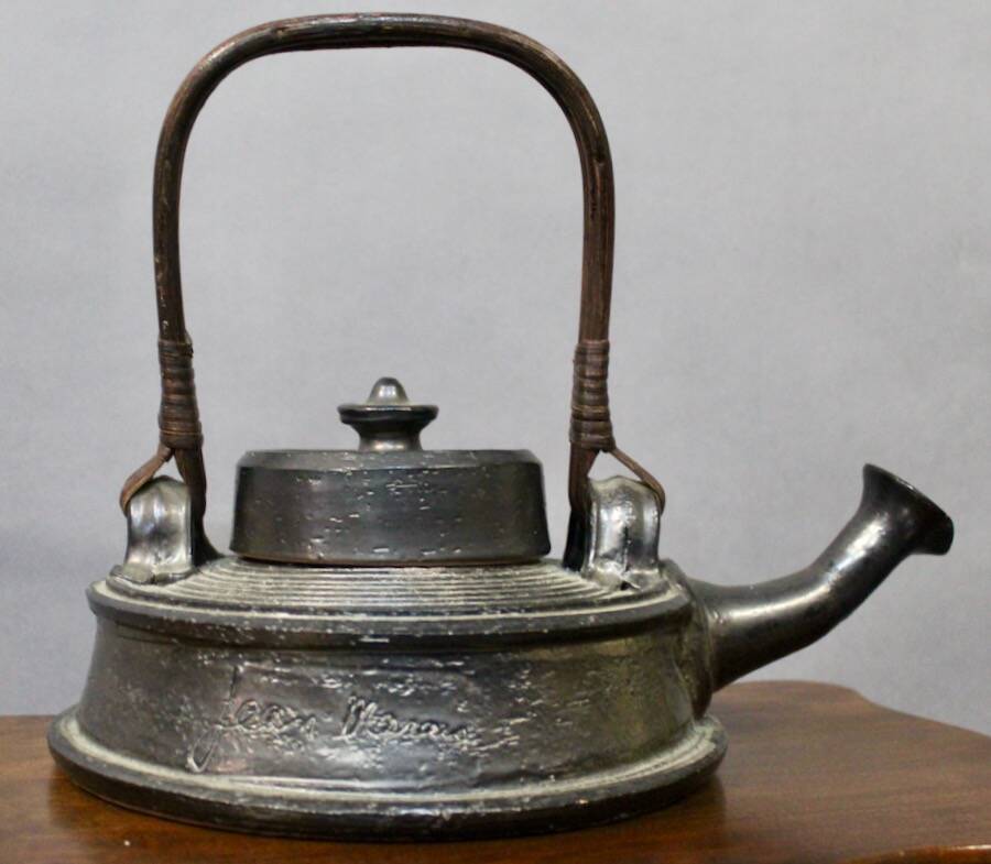 Teapot In Black Enamelled Chamotte Earth Jean Marais (1913-1998)
