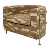 Fauteuil Club Bauhaus Vintage Jacquard & Chrome, Entièrement Rénové