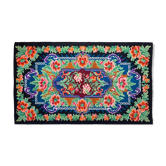 Tapis au design floral sur fond bleu fabriqué à la main en Roumanie