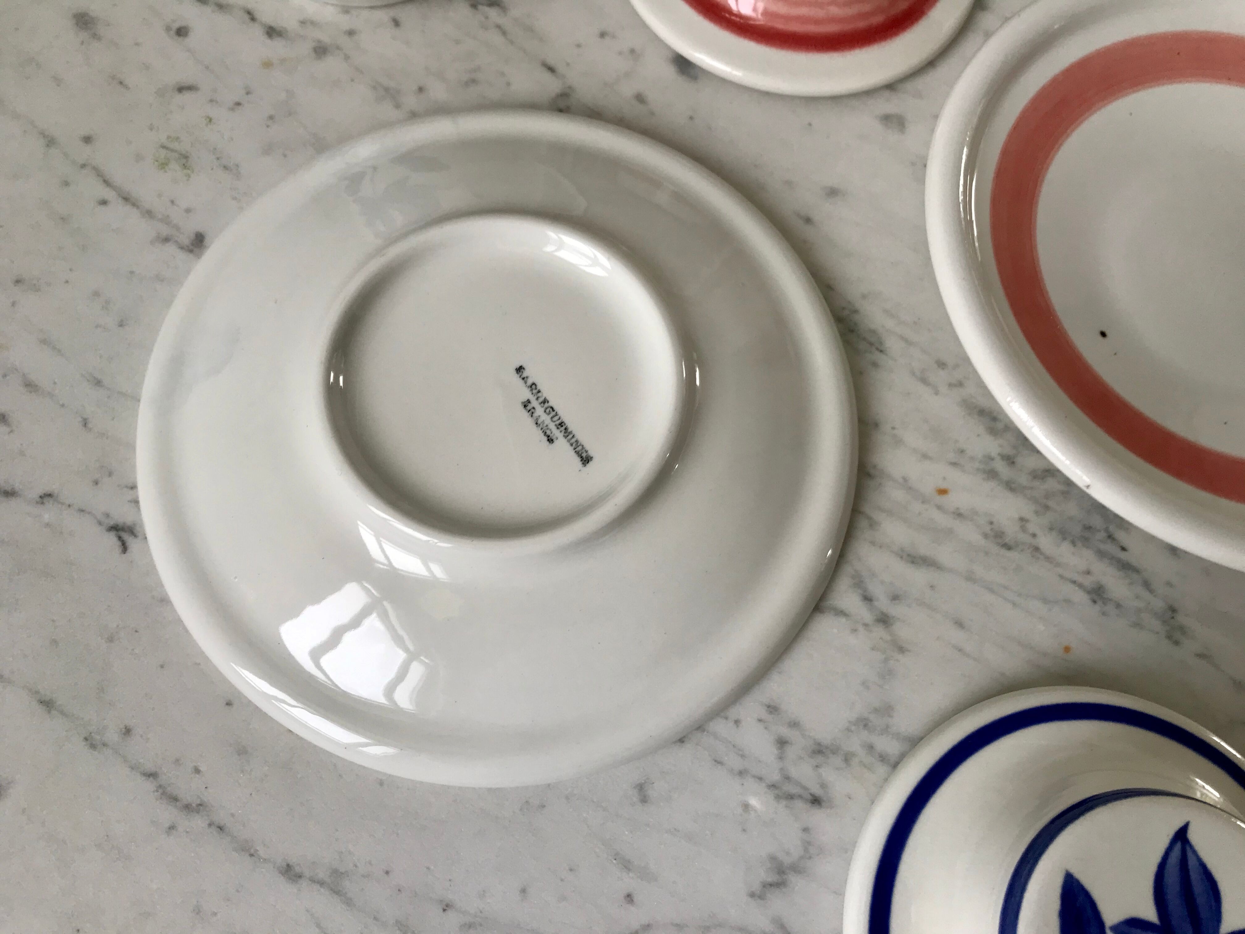 Duo of tea cups / herbal teas Sarreguemines colorful 50s