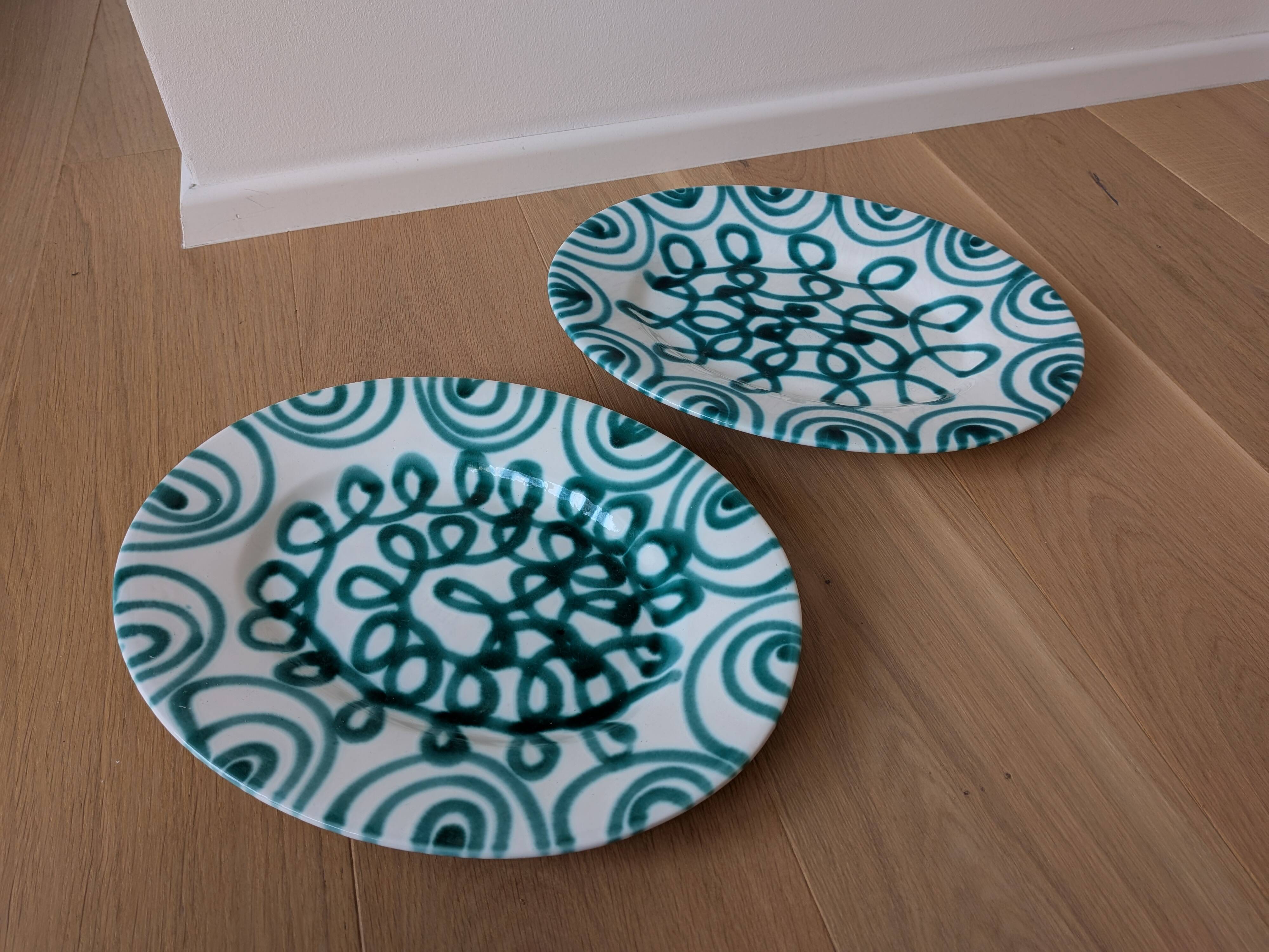 Vintage Gmundner Keramik Serving Oval Plate / Austria / Green Flamed / 2