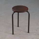 Steel tube stool with solid elm seat attributed to Jean Prouvé