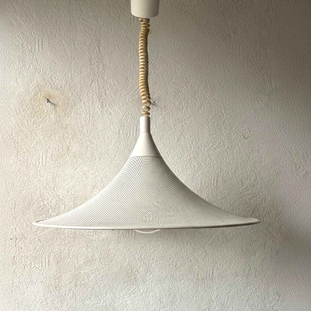 Vintage suspension in perforated white lacquered metal – postmodern design