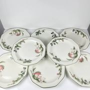 Set of 8 flat plates by Churchill, "Victorian Orchard" model, Staffordshire, England.