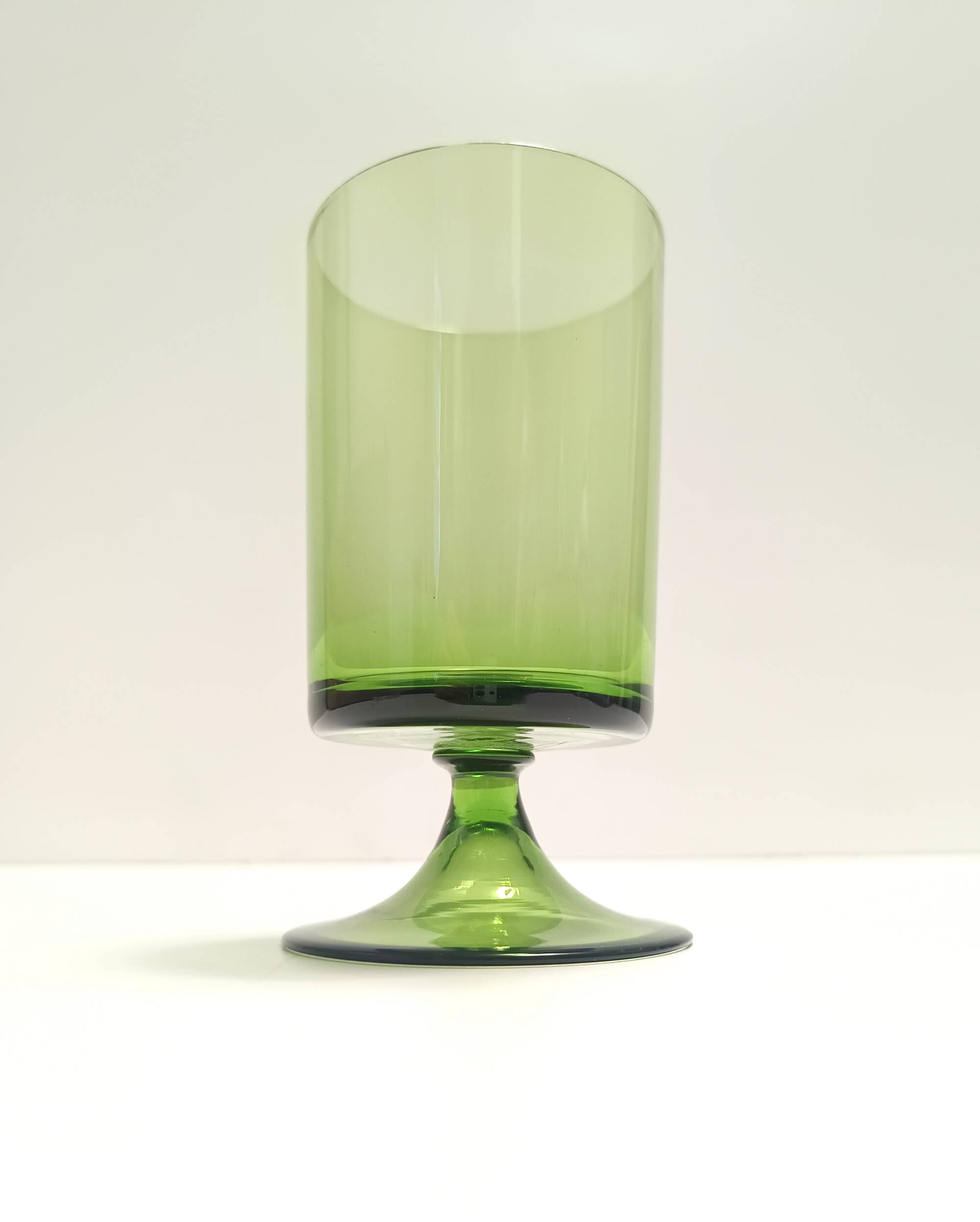 Set of Nine Green Hand-Blown Glass Drinking Glasses, Empoli, Italy