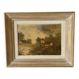 Old painting on framed canvas, countryside