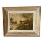 Peinture ancienne sur toile encadrée , campagne
