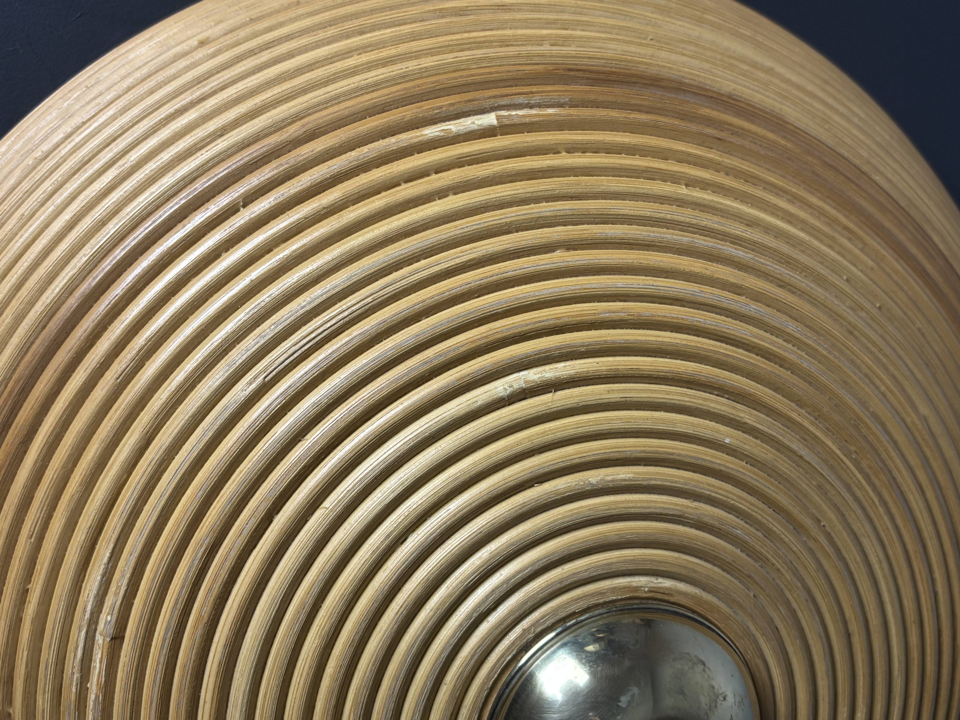 Pencil Reed Rattan Bamboo and Brass Mushroom Table Lamp, Italy, 1970s