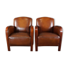 Set of 2 cowhide leather armchairs