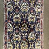 Antique Oriental rug from a nomadic tribe, 1950-1980, birds on a purple background