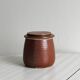 Antique butter dish in burgundy glazed stoneware