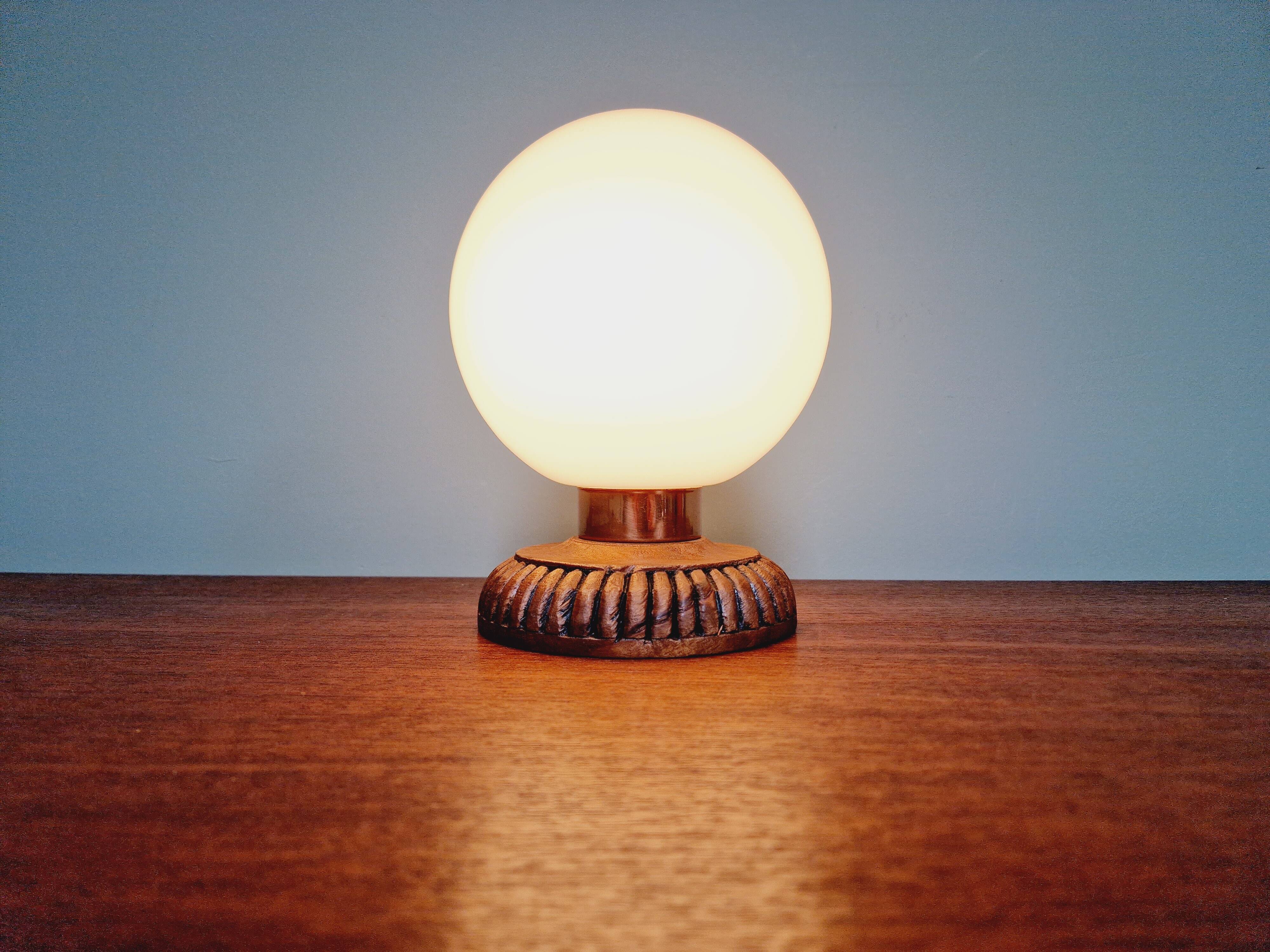 Wooden and white opaline table lamp, 1960s