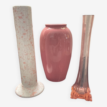 Trio de vases vintage en céramique tons roses