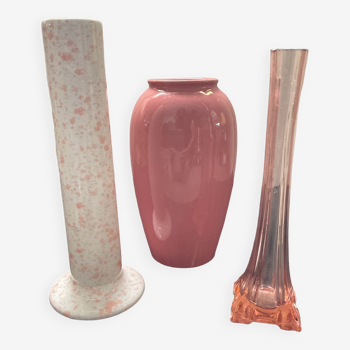 Trio of vintage ceramic vases in pink tones