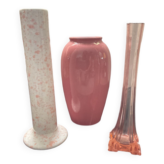 Trio of vintage ceramic vases in pink tones