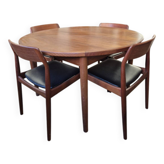 Ensemble salle à manger scandinave table et 4 chaises 1960s en teck