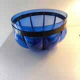 Superb vintage blown glass bowl in cobalt blue with its iron frame.