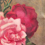 Tableau ancien bouquet de roses et oeillets 1900