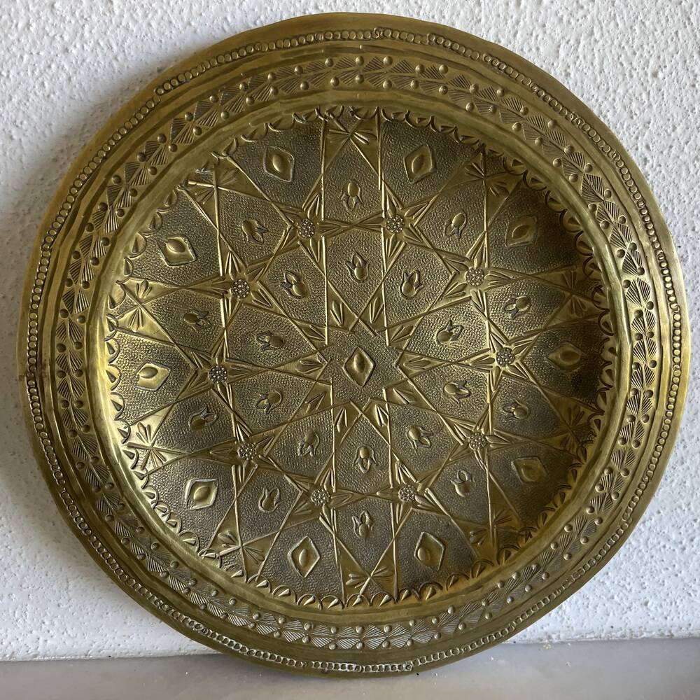 Set of 3 vintage brass North African trays