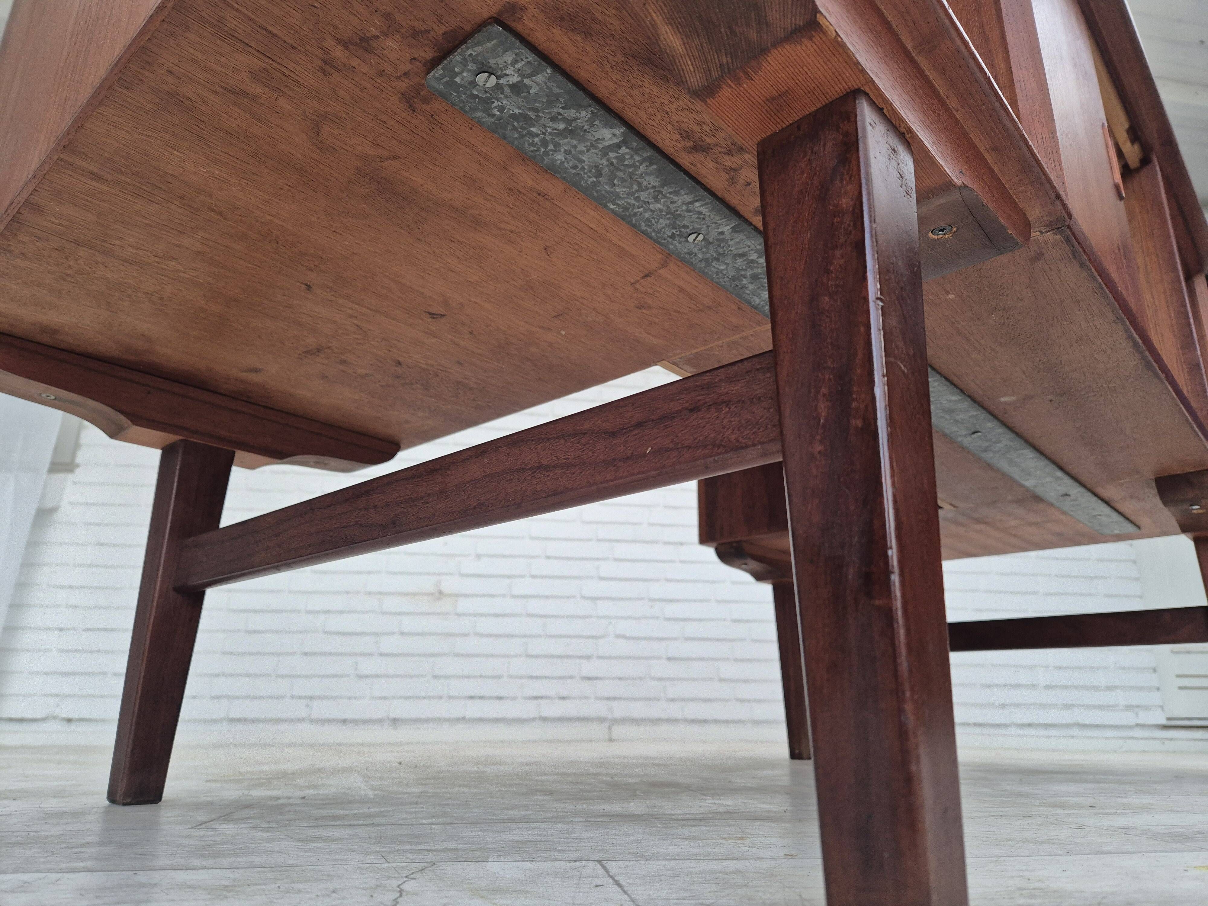 1960s, Danish double-sided, free standing desk, original condition, teak wood, drawers, sliding door
