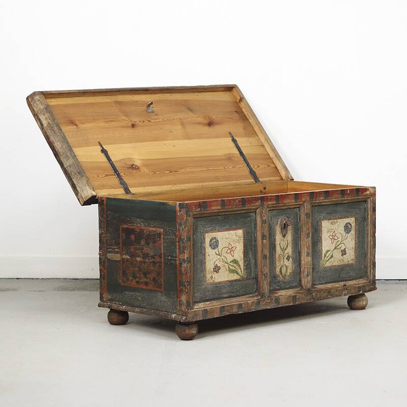 Folk art painted bridal chest