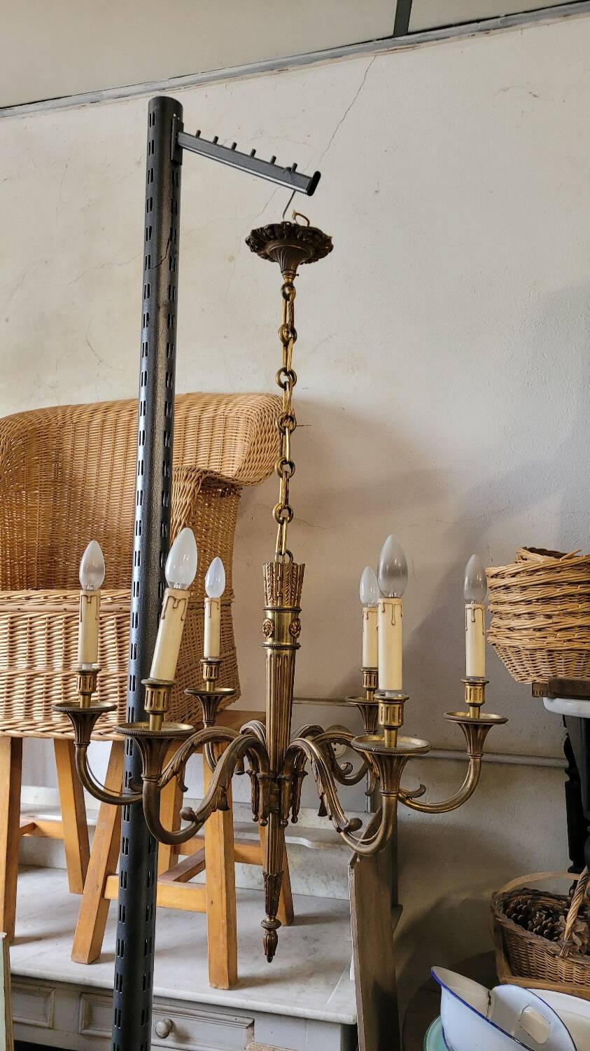 Louis xvi style gilt bronze chandelier - 6 lights