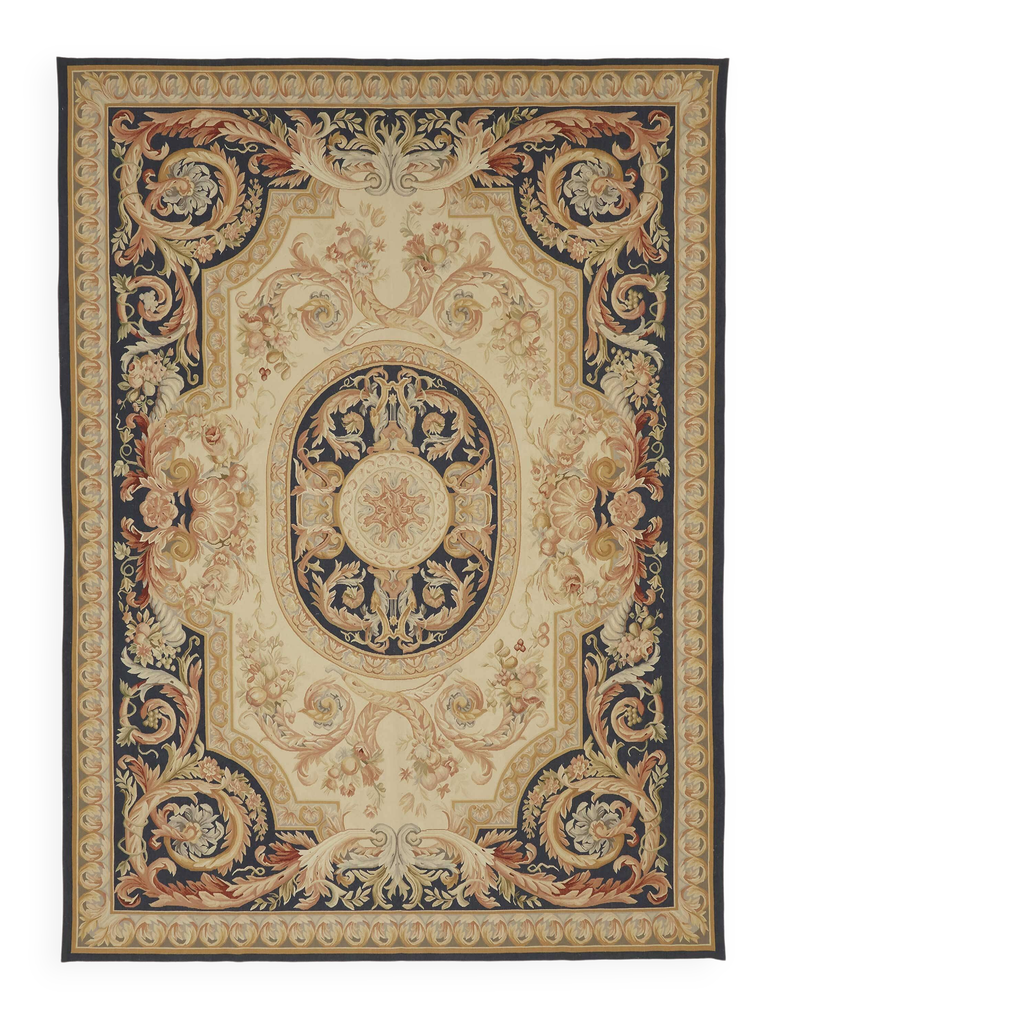 Handmade European Vintage Aubusson Kilim 272 cm x 368 cm