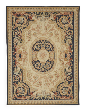 Handmade European Vintage Aubusson Kilim 272 cm x 368 cm