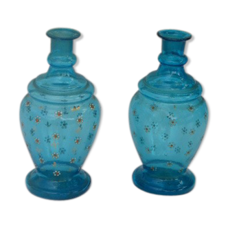 Pair of blue blown glass vials